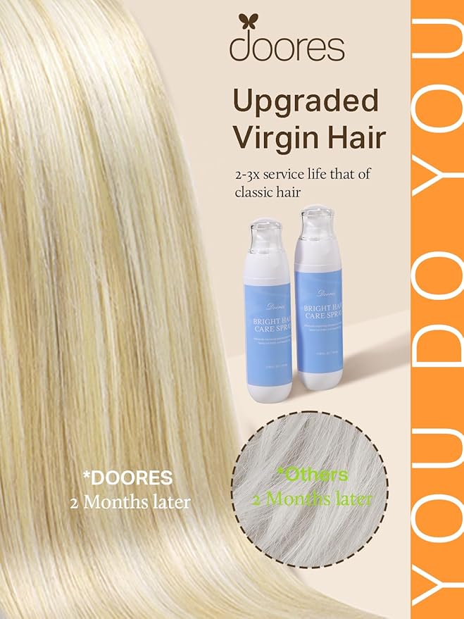 DOORES Mixed Platinum Blonde 20pcs 50g 16 Inch Human Hair Extensions, Invisible Tape In, Natural Hair