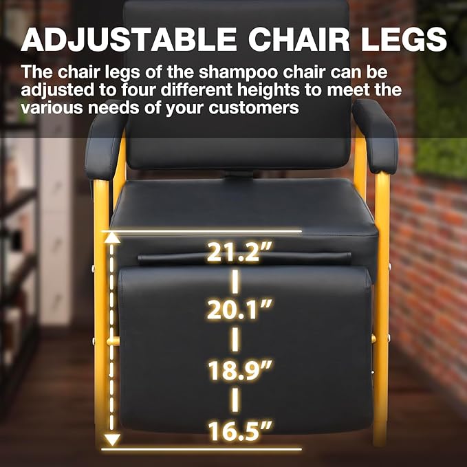 Reclining Shampoo Chairs Adjustable Height Shampoo Chairs for Salon Barber Chair Hair Stylist Chair Recline Salon Chair Spa Beauty Equipment for Hair Stylists, Tattoo Artists, Cosmetologists（Gold）