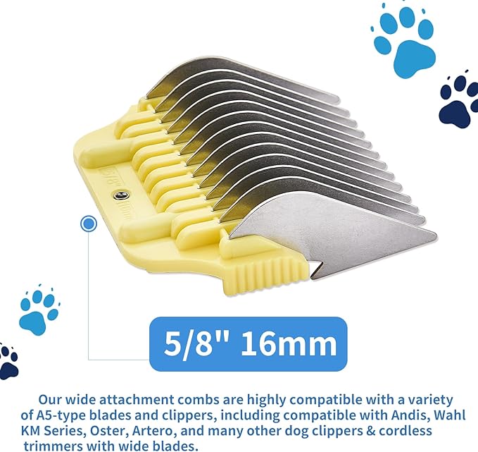 3-Piece Pet Grooming Clipper Attachment Guard Comb;10mm-16mm, for Wide A5 Blades, Compatible with Andis, Conair, Wahl, Laube, Thrive, Bucchelli, or other A5 Series, Only Fit for 10W/15W/30W Wide Blade