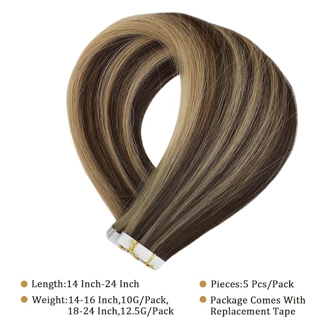 Full Shine Injection Virgin Tape in Hair Extensions Color BM Tape ins Human Hair Extensions Invisible Real Human Hair 20Inch Double Sided Brazilian Natural Straight Hair for Women 12.5G 5Pcs