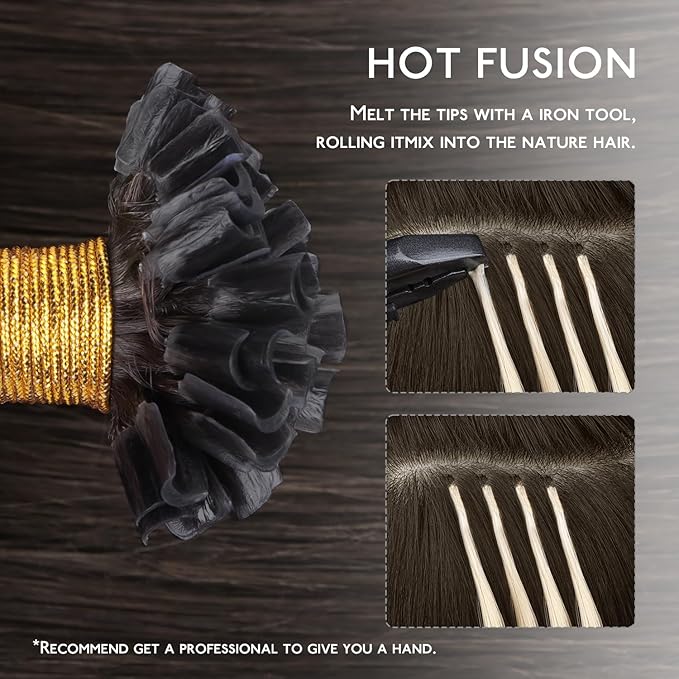 WENNALIFE U Tip Hair Extensions Human Hair, 50g 50s 16 Inch Light Dark Brown Remy Hair K Tip Invisible Straight Keratin Hot Fusion