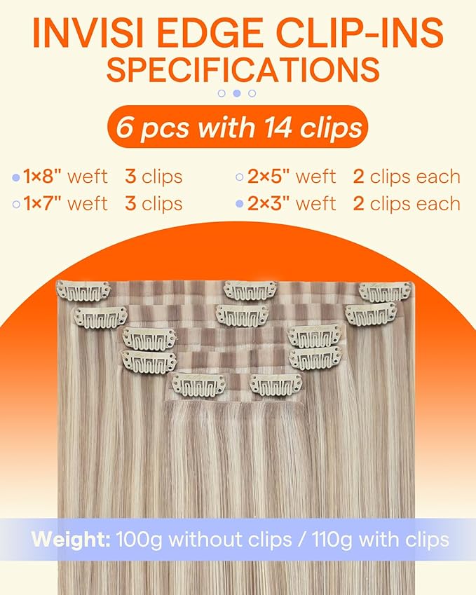 Full Shine Balayage Invisi Edge Clip in Hair Extensions 20 Inch Injected Seamless PU Clip in Hair Extensions Ash Blonde Highlights Light Blonde Real Hair 6 PCS 120 G