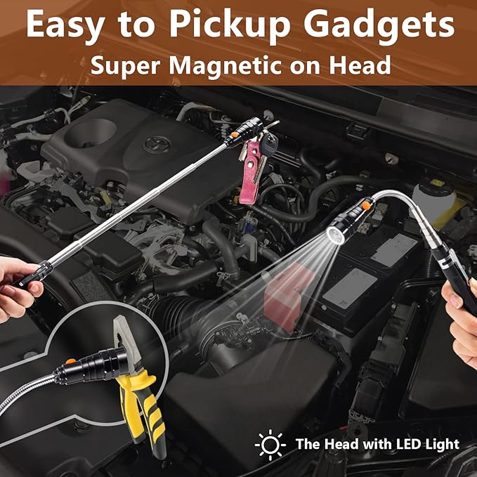Gifts for Him, LED Magnetic Pickup Tools, Telescoping Magnetic Flashlight Pick Up Tool, Christmas Stocking Stuffers for Men Adults, Unique Cool Gifts for Men, Dad, Husband, Black