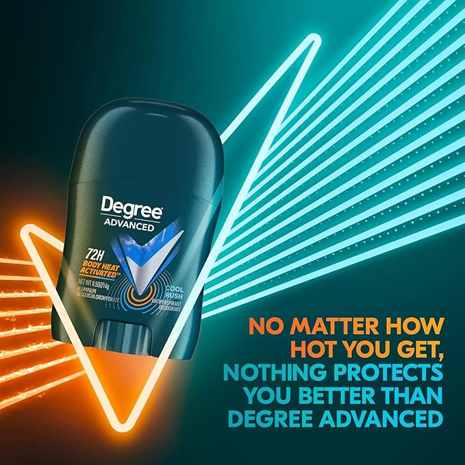 Degree Men Travel Deodorant, Bulk, Cool Rush 18-Pack – 72H Body Heat Activated Mini Antiperspirant, 0.5 Oz Ea