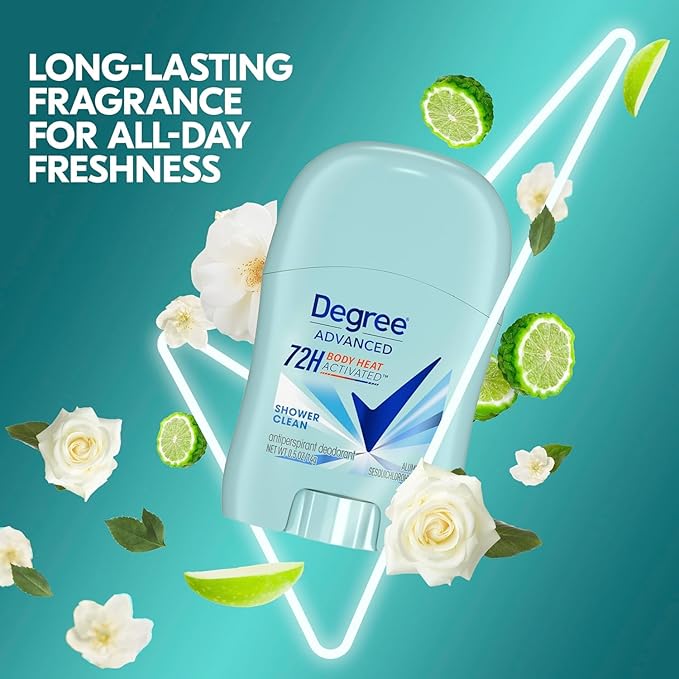 Degree Advanced Antiperspirant Deodorant, Shower Clean 2-Pack – Travel Deodorant for Women, 72H Protection, 0.5 Oz Ea