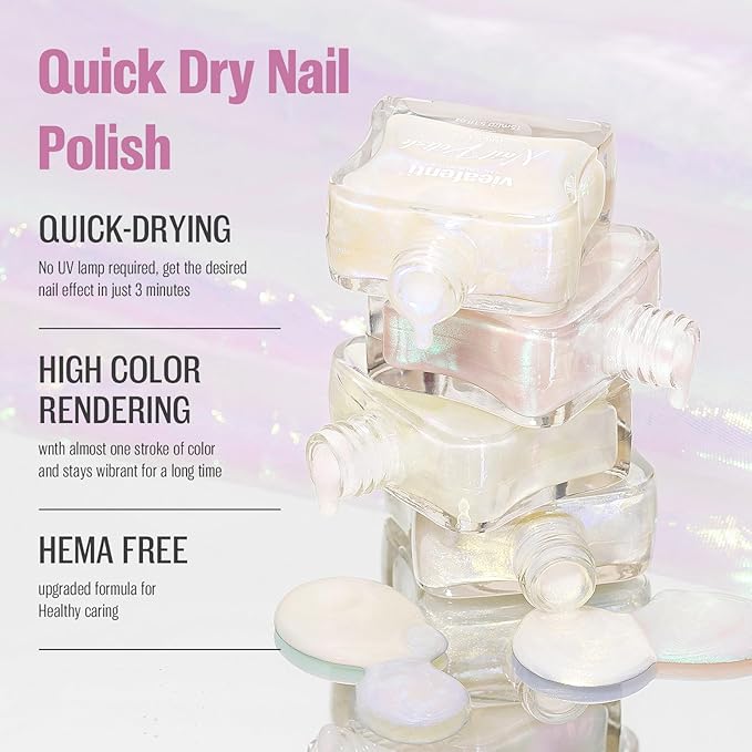 Pearl Pink to Green Iridescent Nail Polish 15ml - Aurora Mermaid & Unicorn Glossy, Quick Dry Air Dry Long Lasting, Oil-Based Vegan Nail Art Polish - DIY at Home