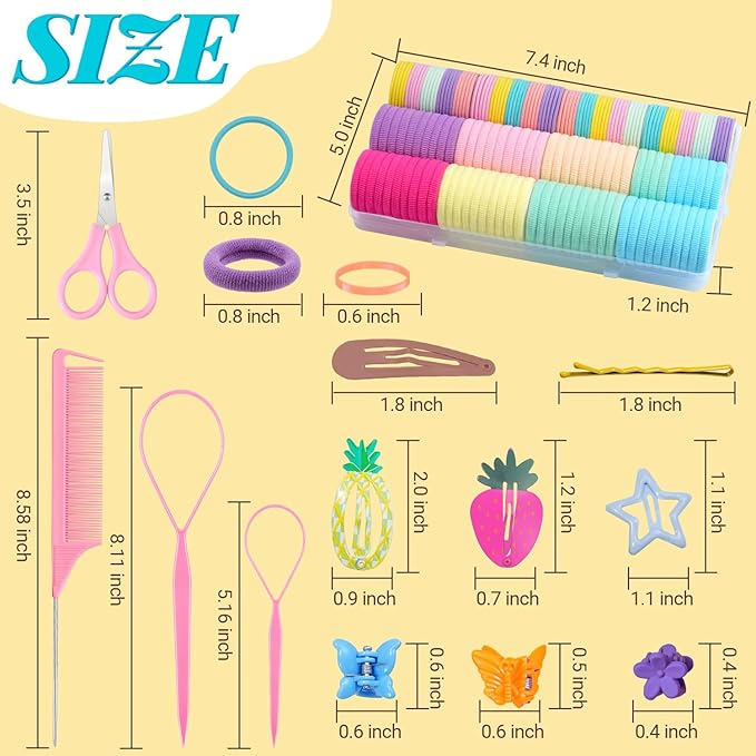 827PCS Elastic Hair Ties, IKOCO Hair Bands Colorful Hair Accessories for Girls with Hair Clips