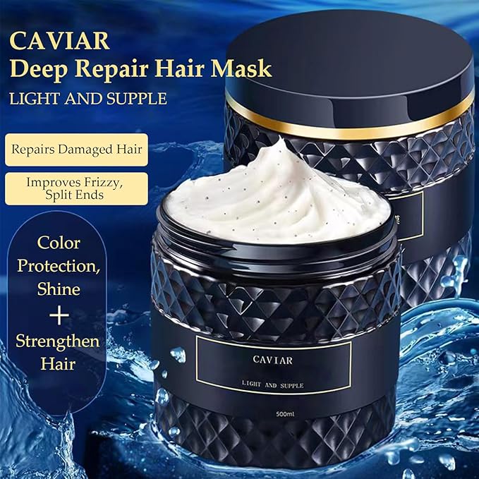 Caviar Bloom Korean Hair Mask - Korean Caviar Deep Repair Hair Mask (16.9 fl.oz.), Replenishing Moisture Hair Masque | Replenishes Dry, Coarse, Damaged Hair (1 PC)