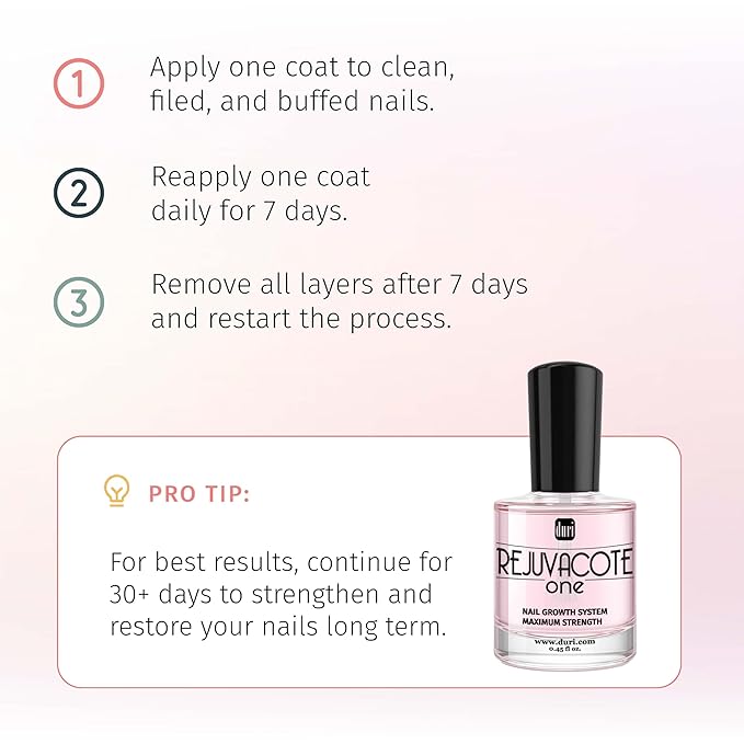 duri Rejuvacote 1 Nail Growth System - Maximum Strength | Nail Strengthener for Damaged Nails from Gel, Acrylic Manicure | Grow Long Natural Fingernails Fast - 0.45 fl. oz.
