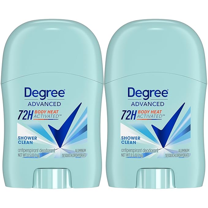 Degree Advanced Antiperspirant Deodorant, Shower Clean 2-Pack – Travel Deodorant for Women, 72H Protection, 0.5 Oz Ea