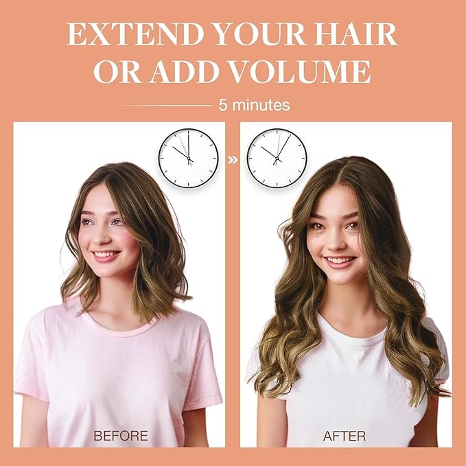 GOO GOO Invisi Edge Clip in Hair Extensions Set, 18inch 140g, 4pcs Injected Seamless PU Clip ins and 3pcs Classical PU Clip ins, Virgin Real Human Hair, #(T3/8) P(T3/613)