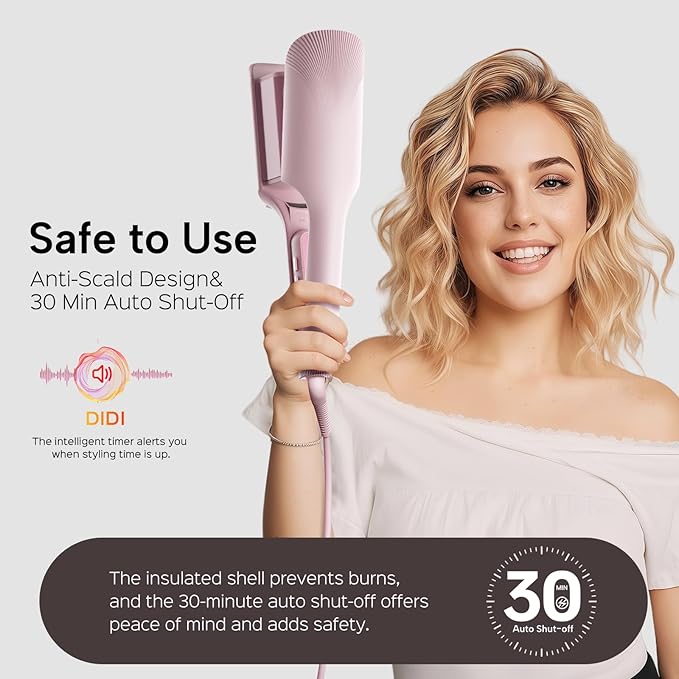 Crimper Waver Tool LENA S17S for Short Hair, Compact Styler with Titanium Barrel, Fast Heating, Adjustable Temp, Anti-Scald Design, Auto Shut-Off, Negative Ions, Pink