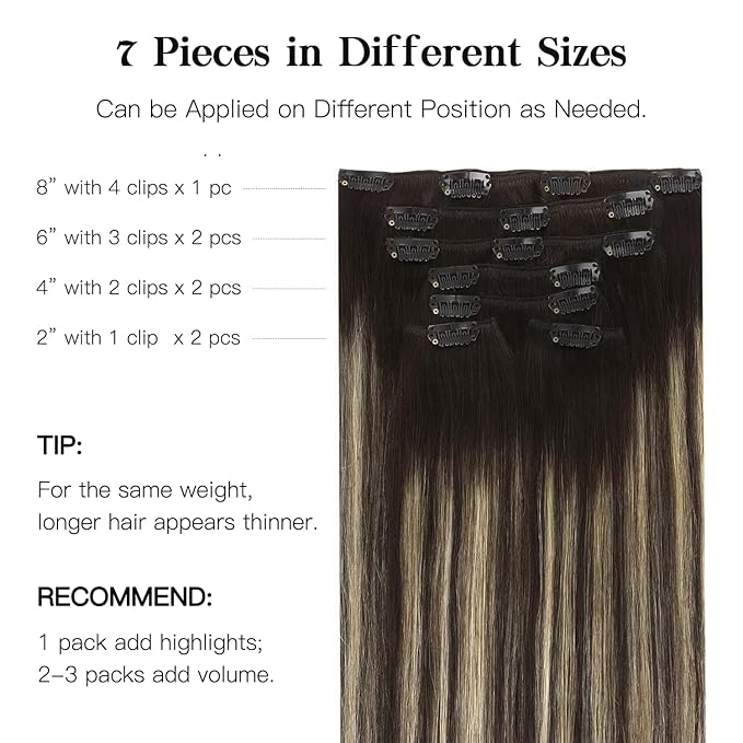 HOTBANANA Human Hair Clip in Hair Extensions, Balayage Natural Black to Light Blonde 120g Clip in Hair Extensions Real Human Hair Straight Remy Hair Clip Ins Dark Roots Ombre 14 Inch 7pcs