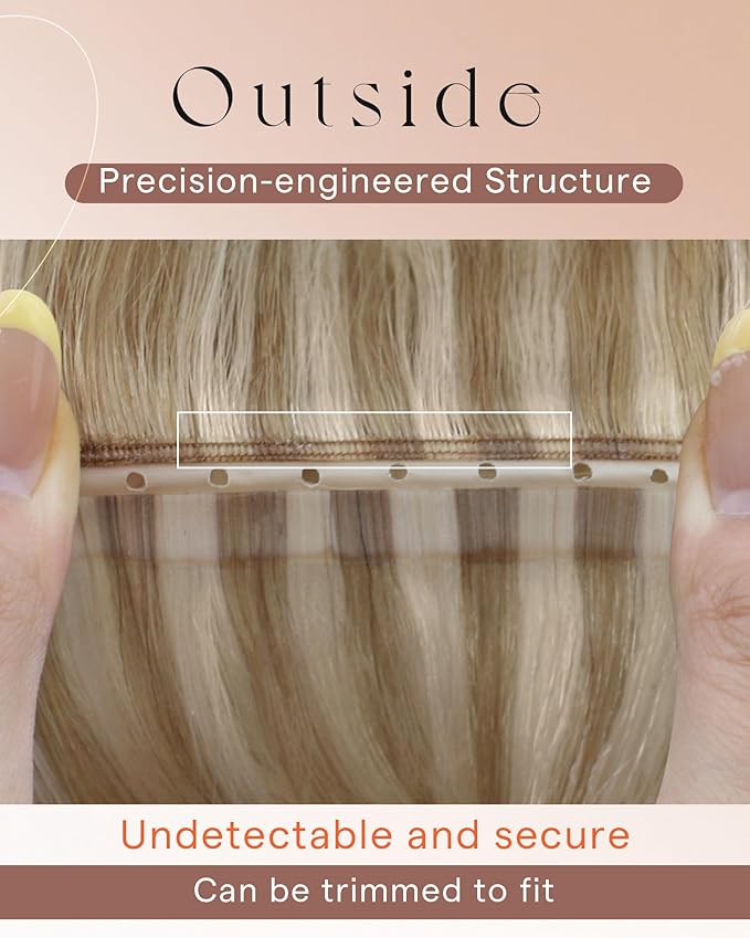 Sunny Hair Double Layered Weft Hair Extensions with Hole Golden Blonde Highlight Dirty Blonde Butterfly Weft Extensions Human Hair Remy Twin Tab Hair for Women Add Length 20 Inch 100G