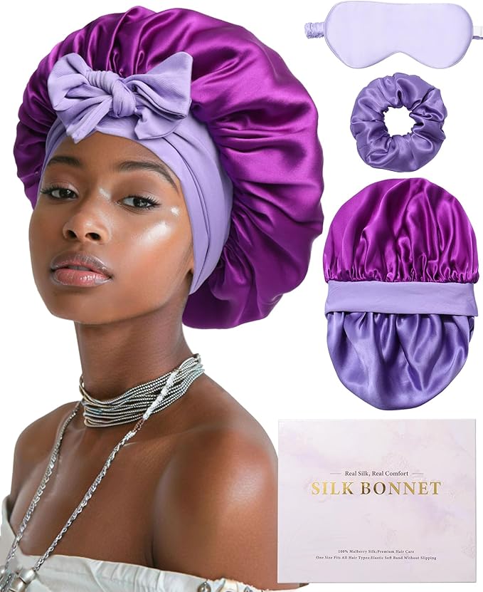 Mulberry Silk Bonnet Sleeping Women Curly Hair Bonnets Tie Band Double Layer Reversible Sleep Bonnet Silk Hair Wrap Sleep Cap