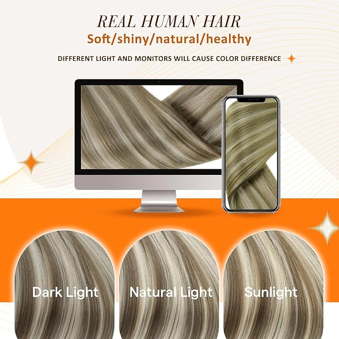 Full Shine Seamless Hair Extensions Clip ins 22 Inch Brown Highlights Human Hair Clip in Extensions Light Brown Mix Platinum Blonde Remy Hair Full Head Ease of Use 8 Pcs 120 Grams