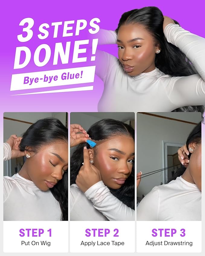 Glueless 13x6 Lace Front Wigs Human Hair Body Wave Pre Plucked Pre Cut 220% Density Ear-To-Ear Frontal Wigs Human Hair Wear and Go Glueless Drawstring Wig 20 Inch