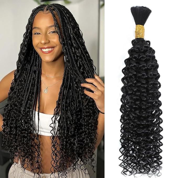 22 Inch Human Braiding Hair 50g Deep Wave Bulk Human Hair for Braiding Brazilian Virgin Human Hair Bundles Wet and Wavy Bundles No Weft Curly Human Hair Extensions for Boho Braids Natural Black