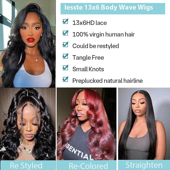 24Inch Body Wave Lace Front Wigs Human Hair 220% Density 13x6 HD Lace Frontal Wigs for Women with Baby Hair Natural Hairline
