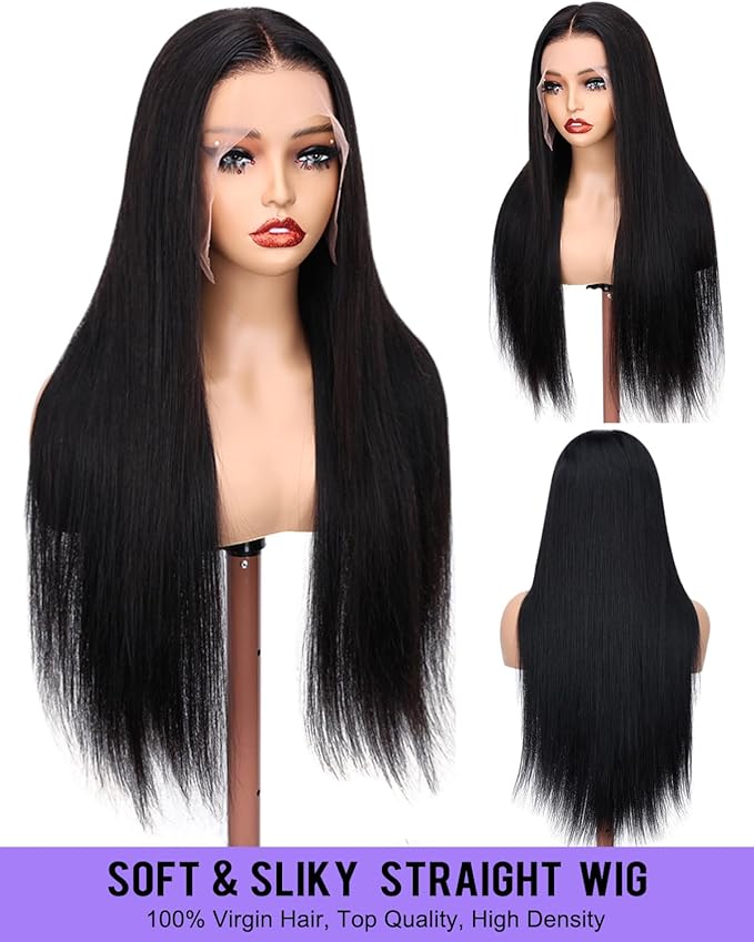 30 Inch Straight Wigs Human Hair 13x6 Lace Front Wigs Human Hair Pre Plucked 200 Density HD Transparent Lace Frontal Glueless Wig for Women with Baby Hair
