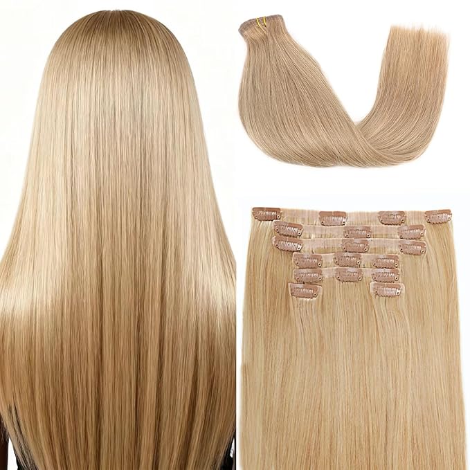 Seamless Clip in Hair Extensions Real Human Hair For Women 125g 20 Inch Dark Brown and Blonde Balayage Invisible PU Skin Weft Remy Human Hair Extensions clip ins 7Pcs 18 Clips