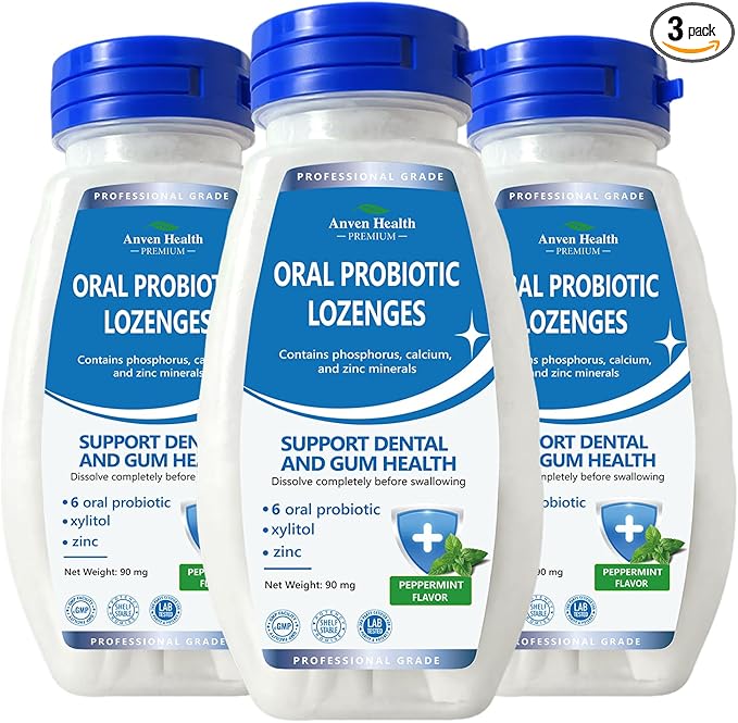 Oral Probiotics Lozenges for Mouth Bad Breath & Gum Repair - Mineral Fusion with Zinc + Calcium for Dry Mouth Relief, Enamel Shield, Mint Flavor with Xylitol - 270 Lozenges, Sugar-free