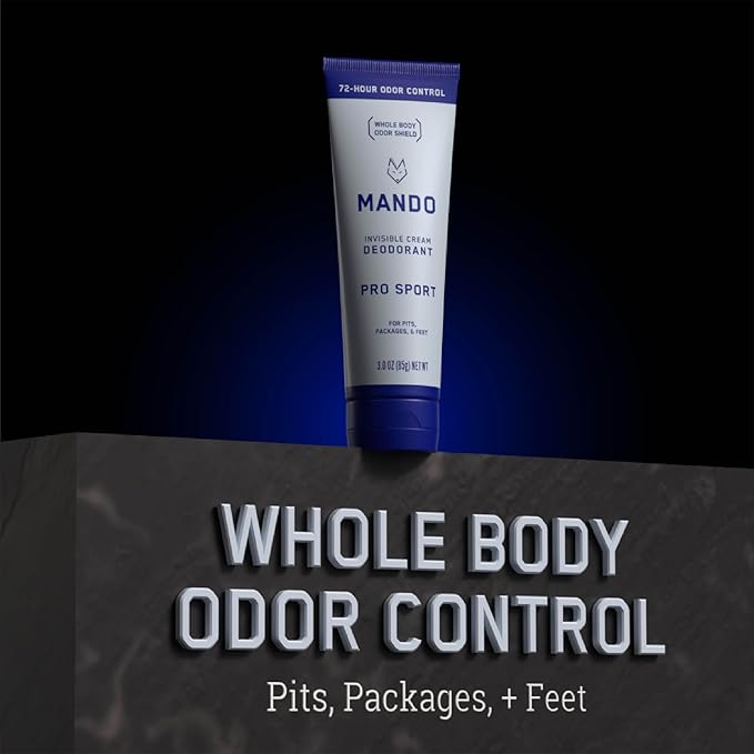 Mando Whole Body Deodorant For Men - Invisible Cream - 72 Hour Odor Control - Aluminum Free, Baking Soda Free, Skin Safe - 3 ounce (Pack of 2) - Pro Sport