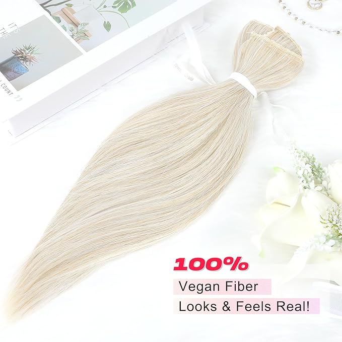 Hair Extensions, 14" Short Clip in Hair Extensions 4PCS Straight Natural Soft Synthetic Hairpiece for Women - Pearl Blonde