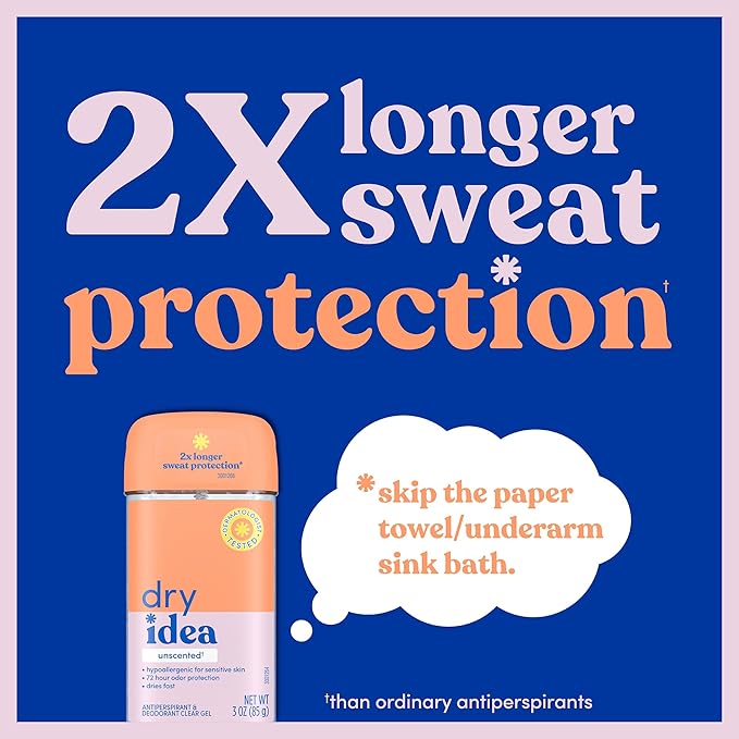 Dry Idea Gel Deodorant & Antiperspirant | 72-Hour Protection | Unscented | Hypoallergenic | Pack of 3
