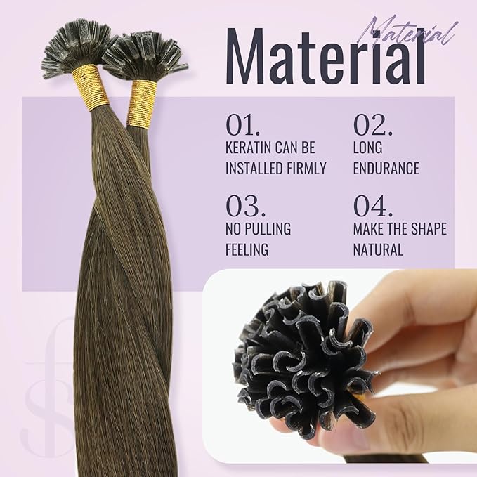 Fshine U Tip Hair Extensions Real Human Hair, Dark Brown 14 Inch 50 g, Hot Fusion U Tip Keratin Bondings, Soft and Silky Texture, Designed to Boost Volume and Length, Effortless Styling for Party