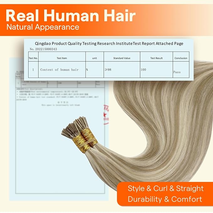 Full Shine I Tip Hair Extensions Human Hair Blonde Highlighted 24 Inch 40 Grams Itip Human Hair Extensions for Women Long Straight Remy Hair Fusion Extensions add Length