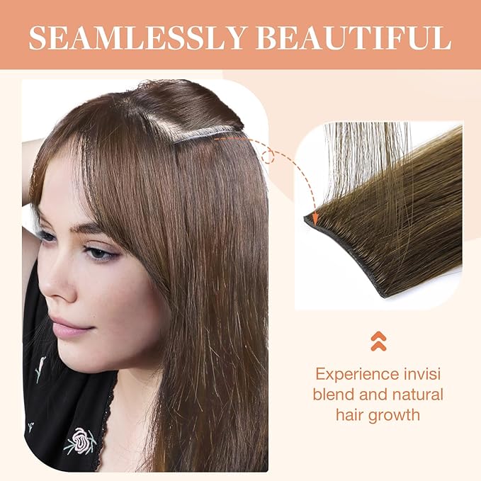 GOO GOO Invisi Edge Clip in Hair Extensions 12inch 85g 7Pcs Injected Seamless PU Clip in Hair Extensions, Virgin Real Human Hair, #4/27/4 Balayage Chocolate Brown to Caramel Blonde