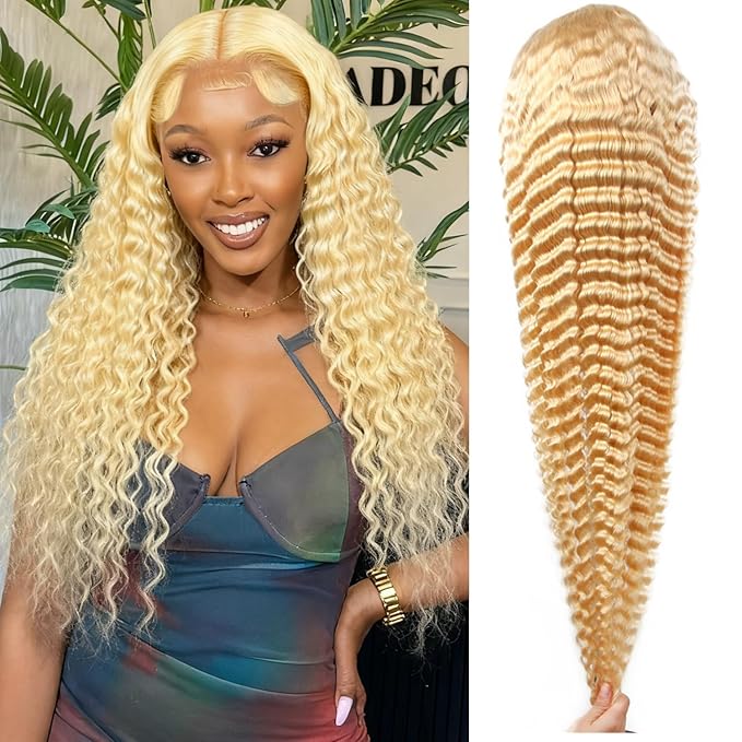 22 Inch 613 Lace Front Wig Human Hair 613 13x6 Deep Wave HD Lace Front Wigs Human Hair 200% Density Blonde Wig Human Hair Pre Plucked for Women