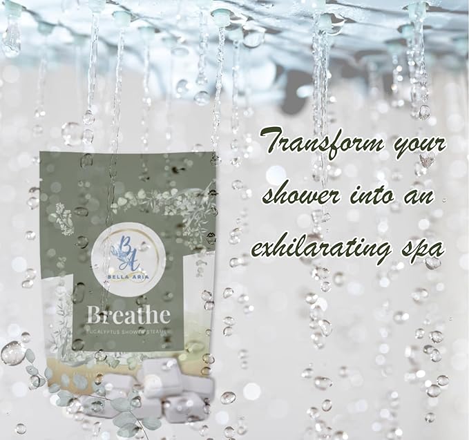 Bella Aria by Just Us Chix - Breathe Eucalyptus Shower Steamers, Aromatherapy Spa Experience, 7 Aromatic Tablets with Mesh Bag