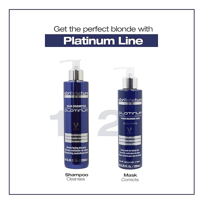 abril et nature - Platinum Professional Mask - For Blonde, Bleached, Highlighted, and/or Gray Hair - Violet Toner - Goodbye Yellow Tones - Platinum Appearance - 200 ml