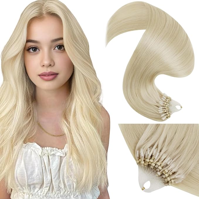 LaaVoo Micro Beads Hair Extension Blonde Microlink Hair Extensions Human Hair Bleach Blonde Micro Loop Extensions Real Human Hair 50g 50s 14 Inch