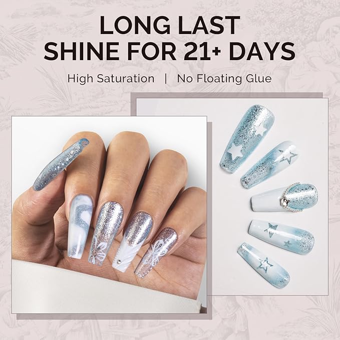 MelodySusie Snowflake Blue Glitter Gel Polish,0.5fl oz Nails Soak Off UV LED Lake Blue Shimmer Sparkle Gel Polish Gift for Women Nail Art Manicure Salon DIY Nail Design Decoration at Home-1752