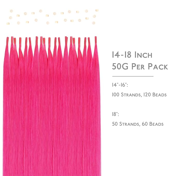 WENNALIFE I Tip Hair Extensions Human Hair, 50g 100s 14 Inch Hot Pink Remy Itip Human Hair Extensions Invisible Itips Straight I Tips Fusion Extensions Real Human Hair
