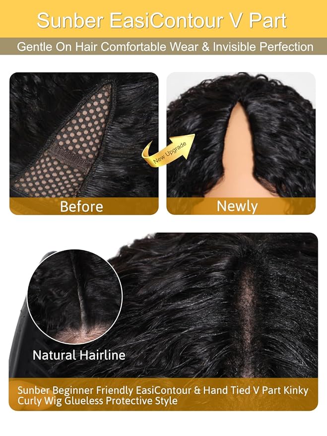 Sunber EasiContour V Part Human Hair Glueless Ombre Chestnut Brown Body Wave Wig Upgrade Vpart Wigs 180% Density No Leave Out No Gel V Shape Clip No Sew in Beginner Friendly Put On and Go 20Inch