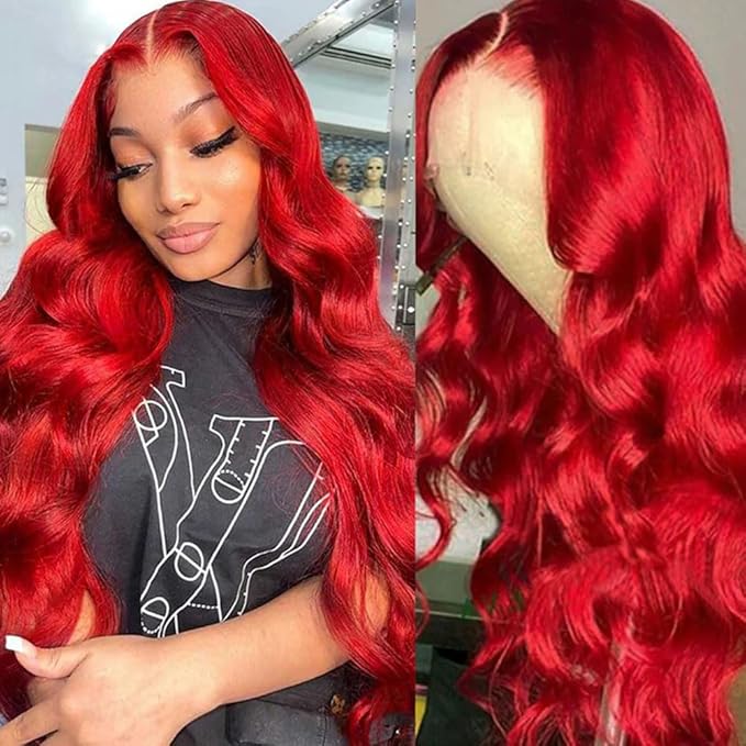 Ice Pear 28 Inch Red Wig Human Hair Pre Plucked Red Lace Front Wigs Human Hair 200% Density 13x6 Colored Wigs for Women Red Body Wave Lace Front Wig