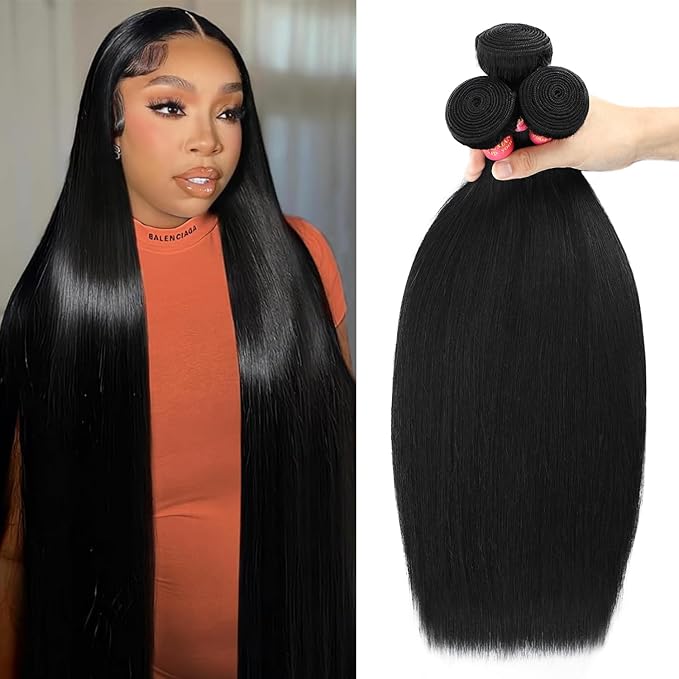 Straight Hair Bundles Human Hair 20 22 24 Inch 3 Bundles 12A Grade 100% Unprocessed Double Weft Weave Bundles Human Hair for Black Women Natural Color