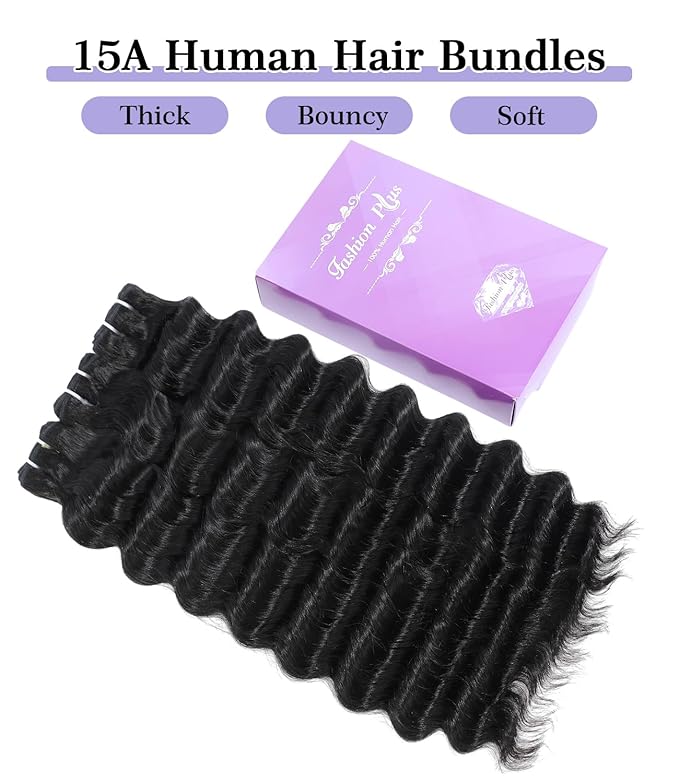 FASHION PLUS Raw Human Hair Bundles, Loose Deep Wave Bundles Human Hair 10 12 14 Inch Loose Wave Bundles Human Hair Real Raw Bundles Thick and Soft, Triple Lifespan