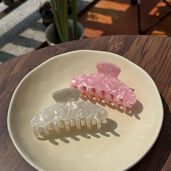 Premium Durable Acetate Hair Clips for Women Girls 3 .94" Water Wave Hair Claw for Thick or Thin Hair, Large Cute Styling Accessories (White)