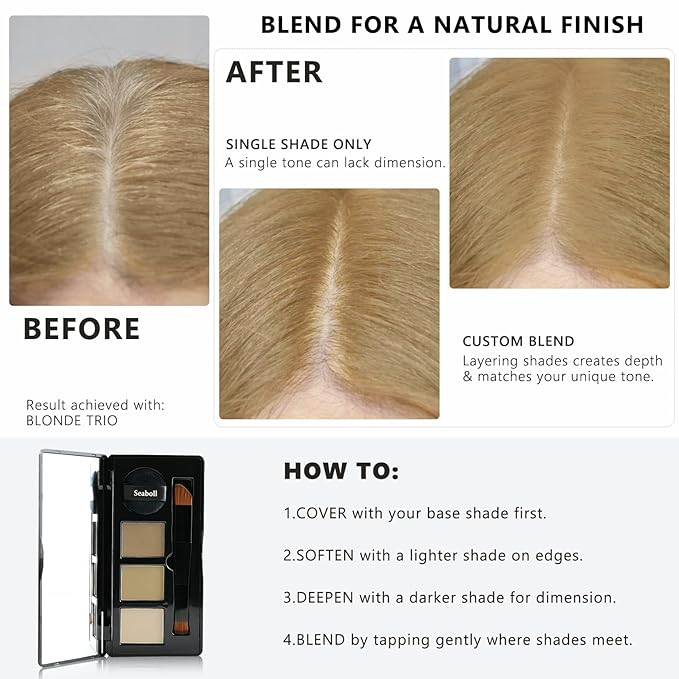 Root Touch Up Hair Powder, 3-Color Hairline Kit for Women & Men| Sweat Resistant & Nourishing, Instant Grey Coverage & Scalp Concealer, Natural Bald Spot Cover Up for Thinning Hair, B-Blonde
