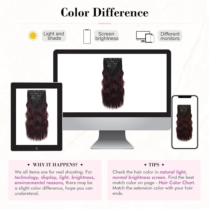 REECHO Hair Extensions, 4PCS Clip in Hair Extensions HE001 Natural Soft Synthetic Hairpieces for Women, Dark Burgundy