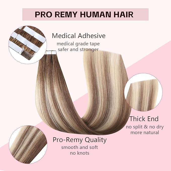 3rd-Generation Real Human Hair Injection Tape in Hair Extensions #3/8/22 Walnut Brown to Ash Brown and Golden Blonde 20pcs 35g 16inch Invisible Tape ins Extensions(#3/8/22-16inch）