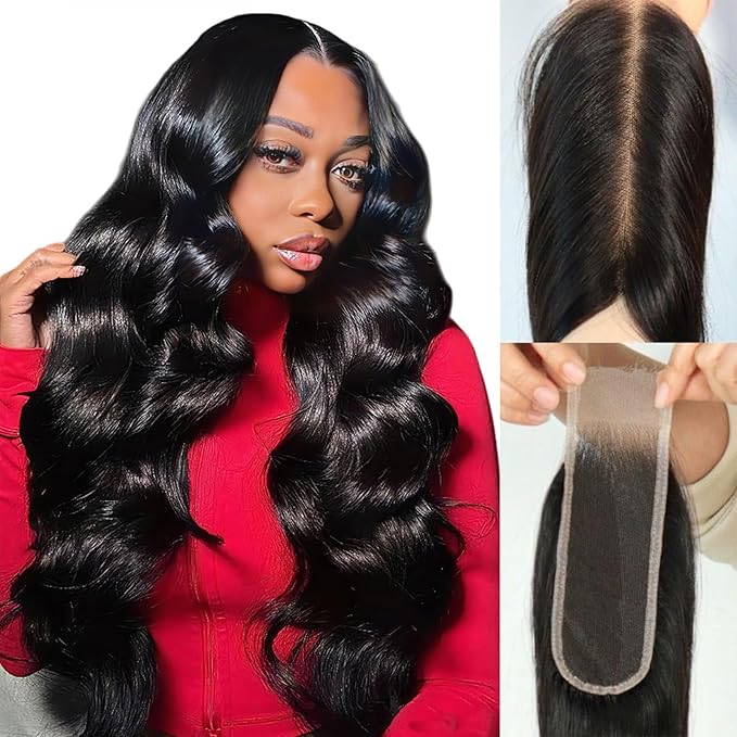 2x6 HD Lace Closure Body Wave Human Hair 0.095mm Ultra-Thin Invisible Lace Frontal Closure 2x6 Swiss Skinlike Transparent Bleached Knots With Baby Hair Brazilian Raw Human Natural Black 18 Inch