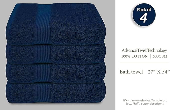 Softolle Luxury Bath Towels Set of 4 (27” x 54”) | Towels for Bathroom | Super Soft | Highly Absorbent Towels for Home, Spa, Gym (Navy Blue)