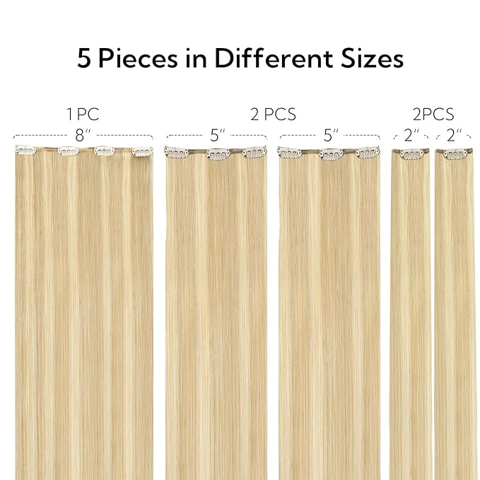 HOTBANANA Clip in Hair Extensions Real Human Hair, 5Pcs 70g 16 Inch Light Blonde Highlighted Golden Blonde Balayage Straight Remy Clip in Extensions