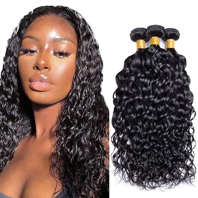 Human Hair Bundles Human Hair Water Wave Bundles Wet and Wavy Bundle 16 18 20 inch Natural Black Color